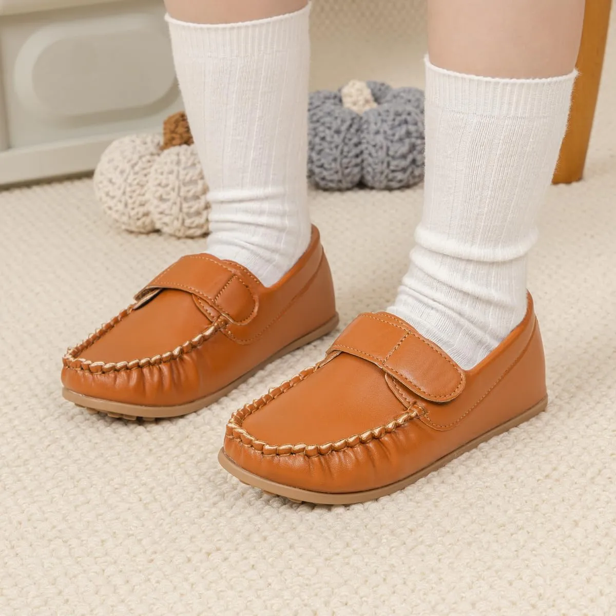 Toddler Boys Girls PU Leather Loafers Little Kids Slip-On Texture Flats Boat Wedding Dress Shoes School Uniform Moccasins Daily Walking Shoes(Toddler/Little Kids)