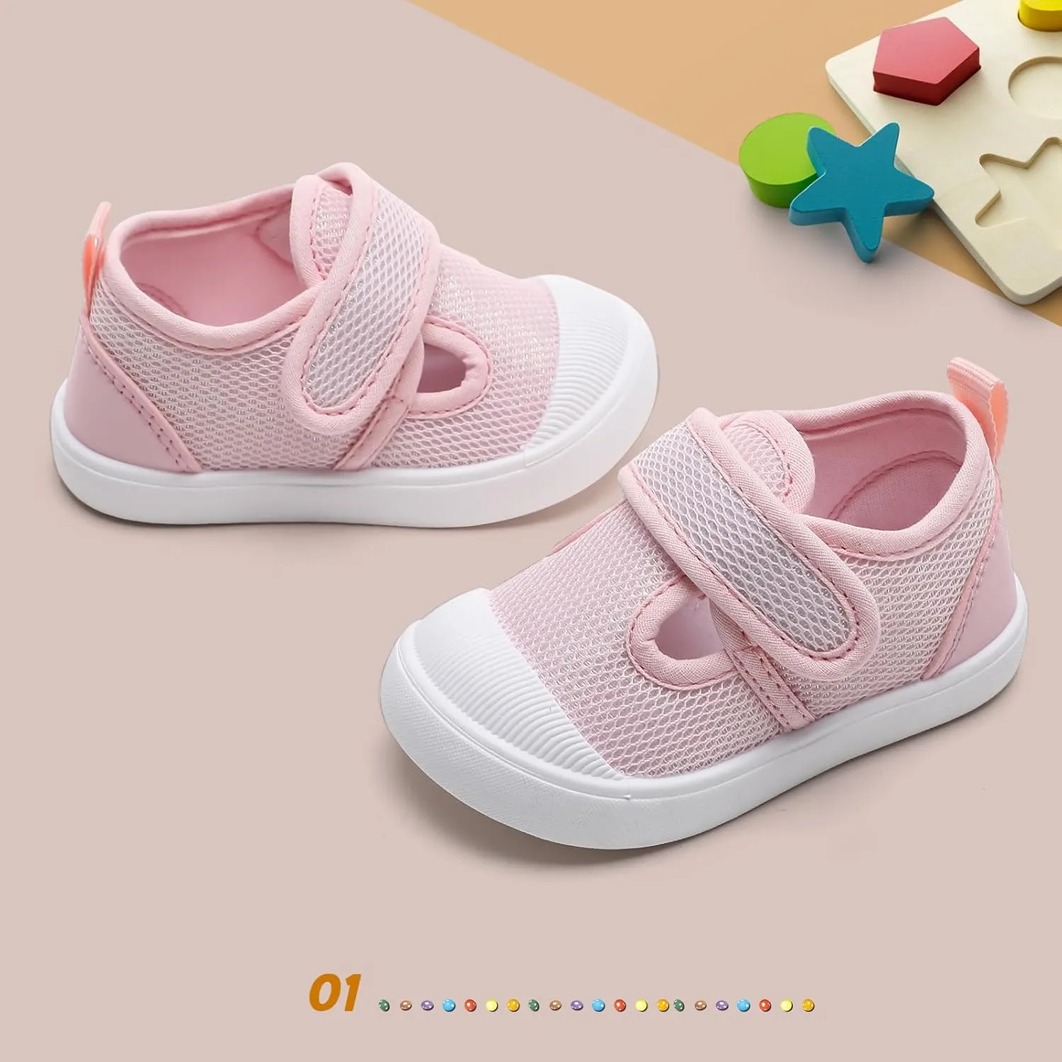 Toddler Girls Boys Shoes Kids Canvas Sneakers with Cartoon Print Adjustable Velcro Strap