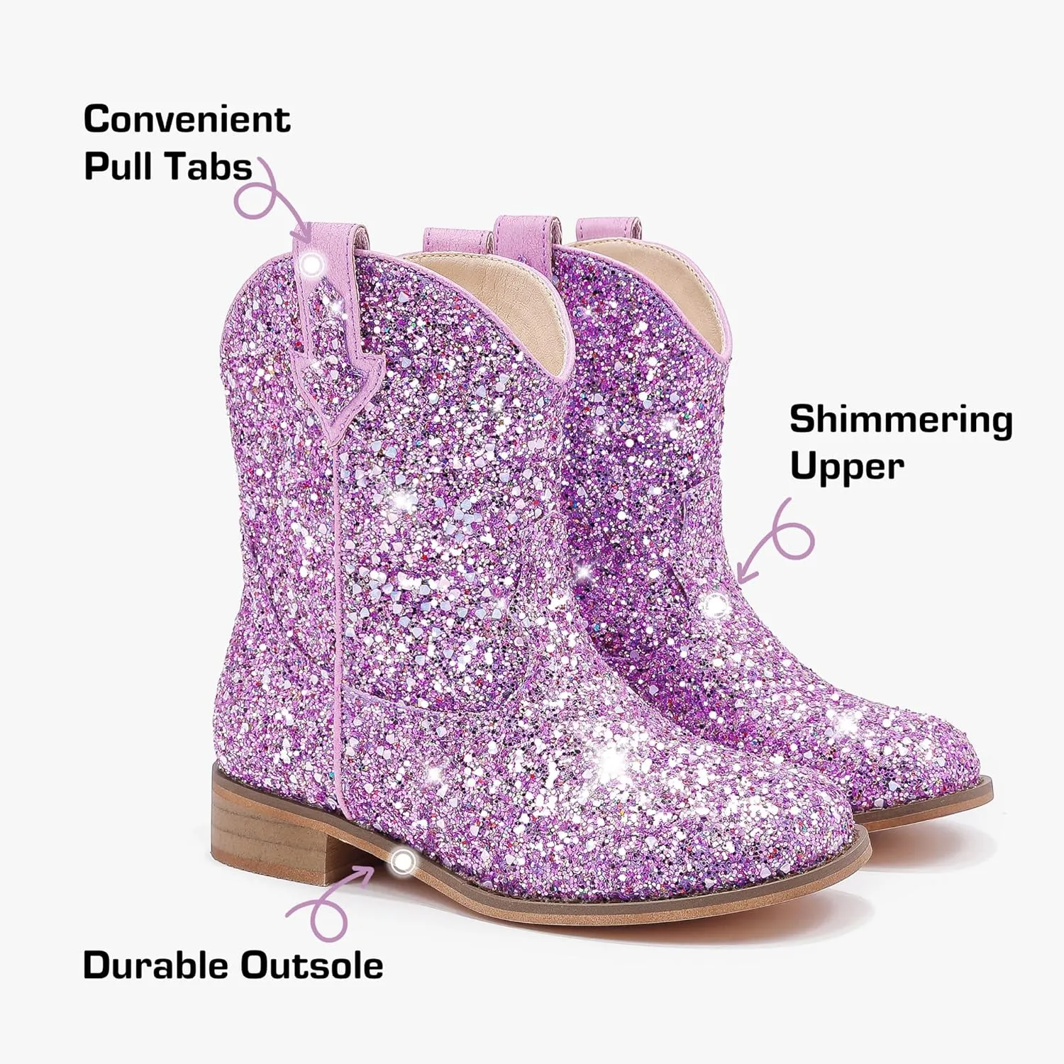 Toddler Girls Cowgirl Boots Western Glitter Cowboy Boot Ankle Boots Little Kids Big Kid Horse Riding Shoes Party Birthday Dress Up