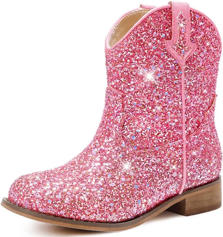Toddler Girls Cowgirl Boots Western Glitter Cowboy Boot Ankle Boots Little Kids Big Kid Horse Riding Shoes Party Birthday Dress Up