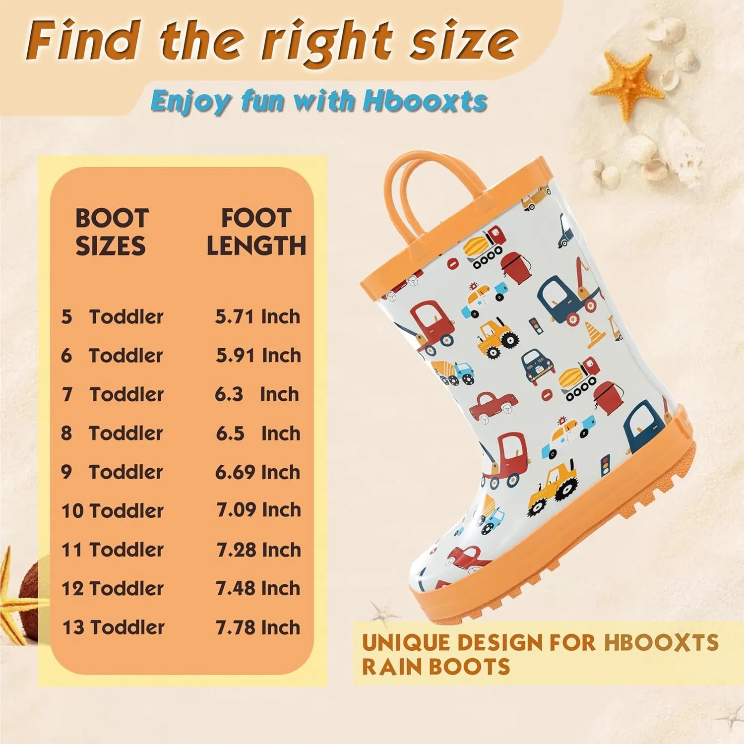Toddler Rain Boots Waterproof Rubber Kids Rain Boots for Girls and Boys with Fun Patterns and Easy-On Handles