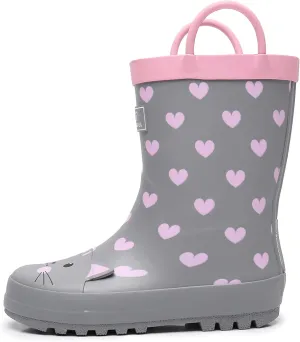 Toddler Rain Boots with Easy-On Handles, Waterproof Rubber Kids Rain Boots for Girls and Boys, in Fun Printed & Colors Unisex-Child Outdoor Rain Boots