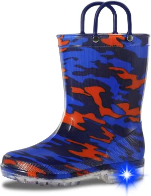Toddler Rain Boots,Waterproof Light Up Kids Rain Boots with Easy-on Handles for Boys and Girls