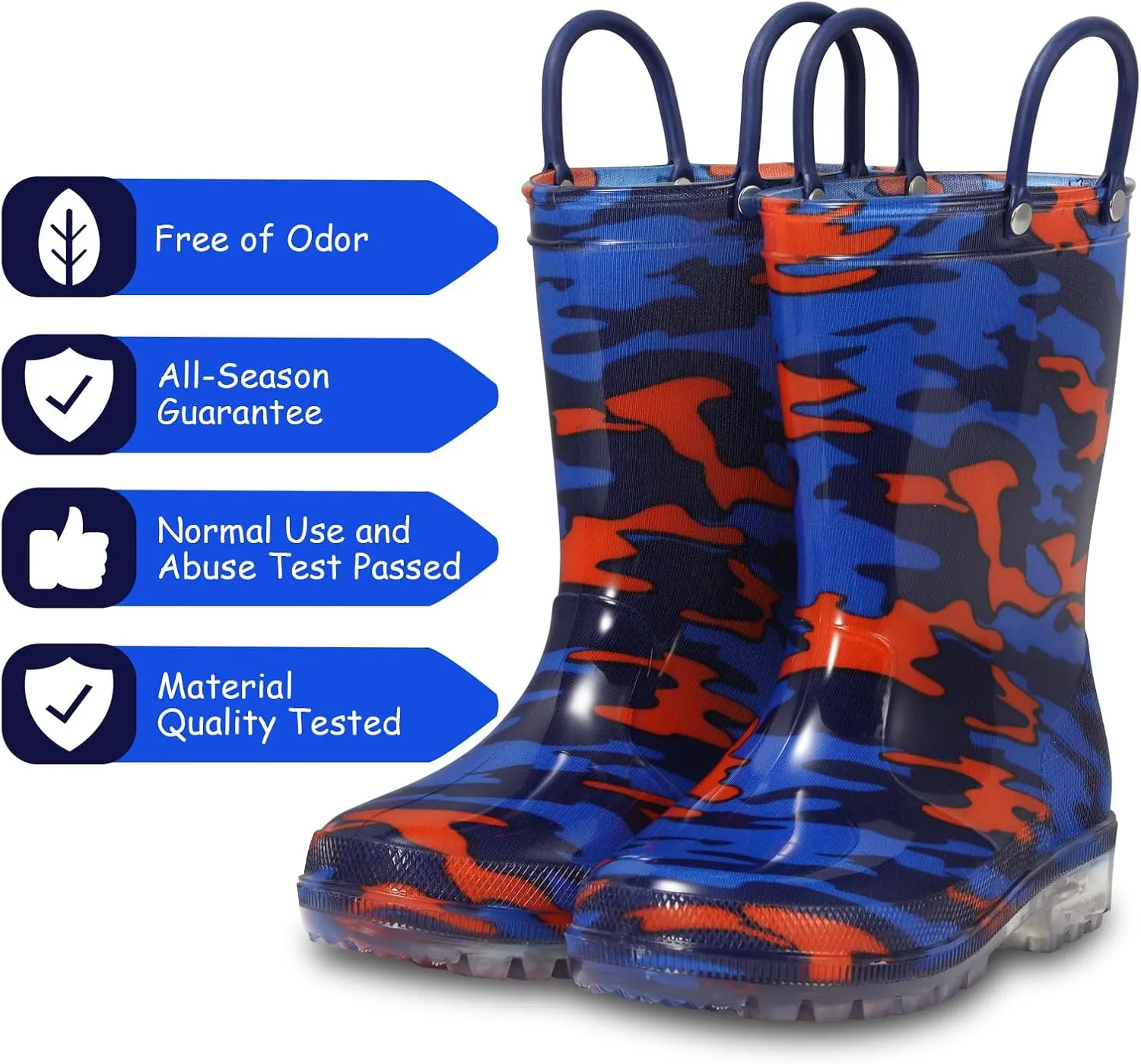 Toddler Rain Boots,Waterproof Light Up Kids Rain Boots with Easy-on Handles for Boys and Girls