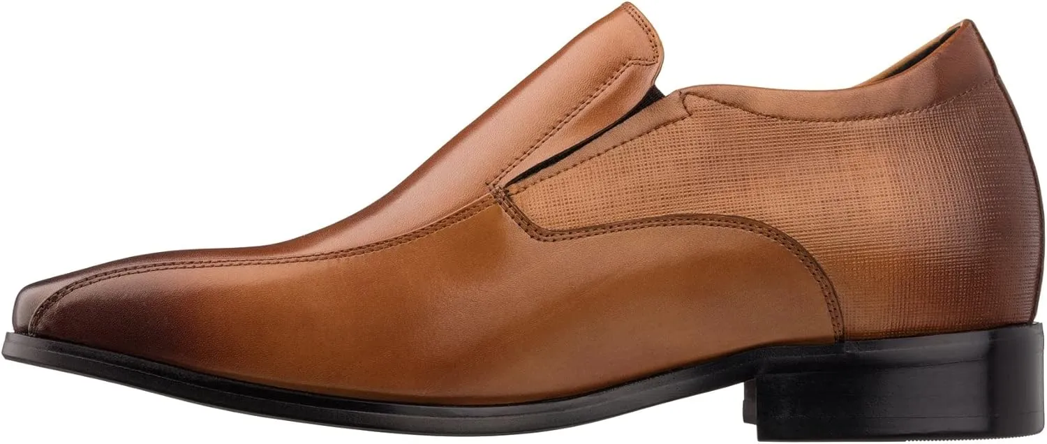 TOTO Men's Invisible Height Increasing Elevator Shoes - Brown Leather Slip-on Formal Dress Loafers- 2.2 Inches Taller - Y6362 - Size 12 D(M) US