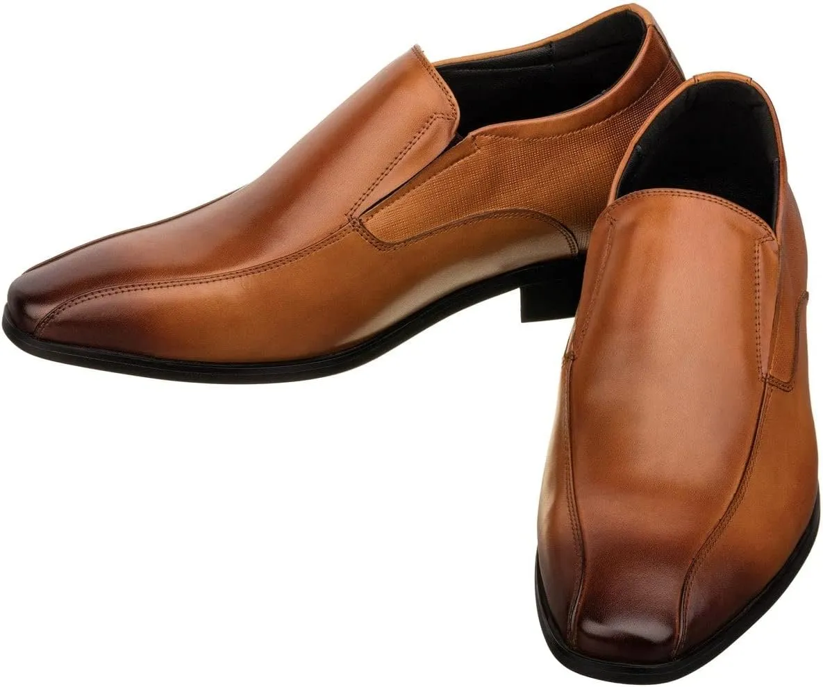 TOTO Men's Invisible Height Increasing Elevator Shoes - Brown Leather Slip-on Formal Dress Loafers- 2.2 Inches Taller - Y6362 - Size 12 D(M) US