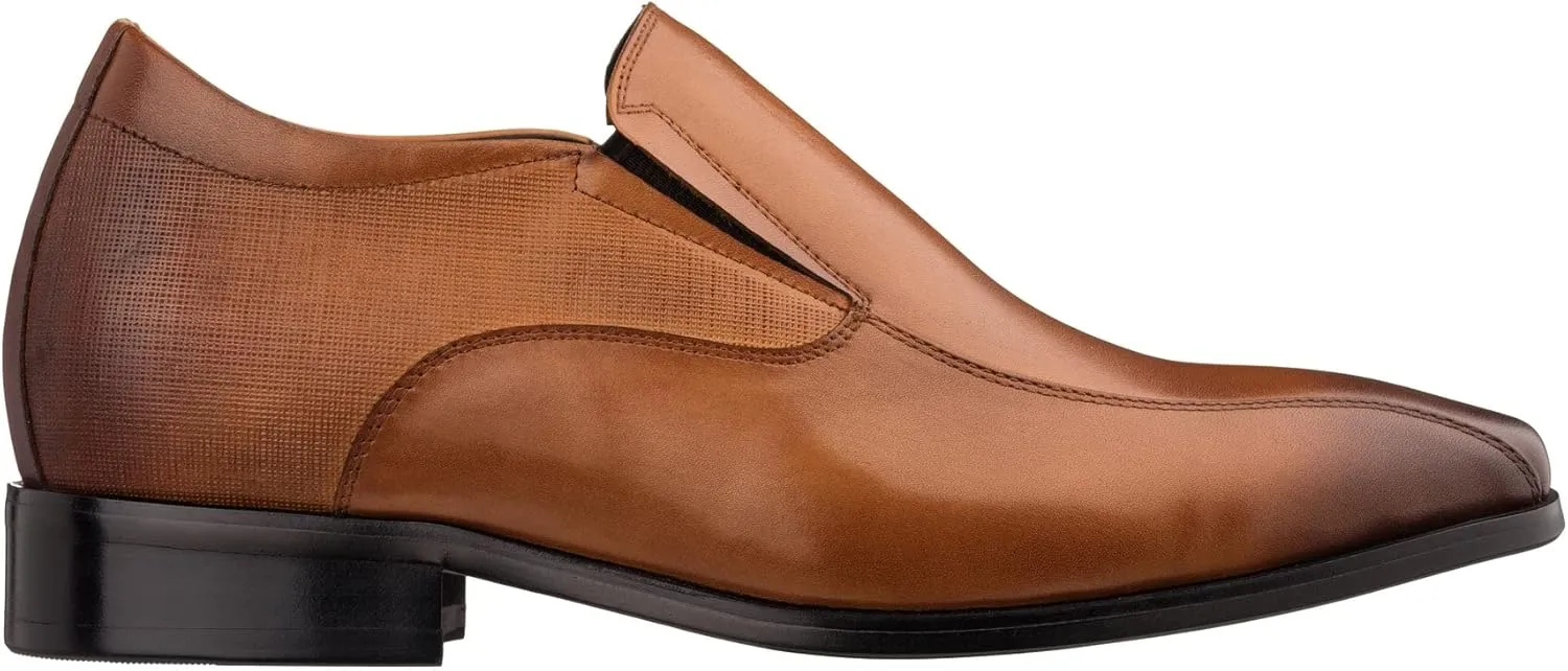 TOTO Men's Invisible Height Increasing Elevator Shoes - Brown Leather Slip-on Formal Dress Loafers- 2.2 Inches Taller - Y6362 - Size 12 D(M) US