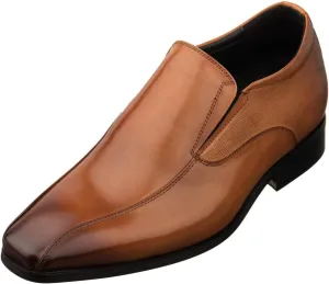 TOTO Men's Invisible Height Increasing Elevator Shoes - Brown Leather Slip-on Formal Dress Loafers- 2.2 Inches Taller - Y6362 - Size 12 D(M) US
