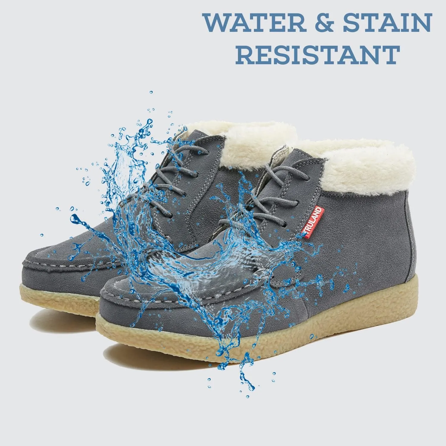TRULAND Women’s Winter Boots – Suede Leather Fur Lined Water Resistant Ankle Boots