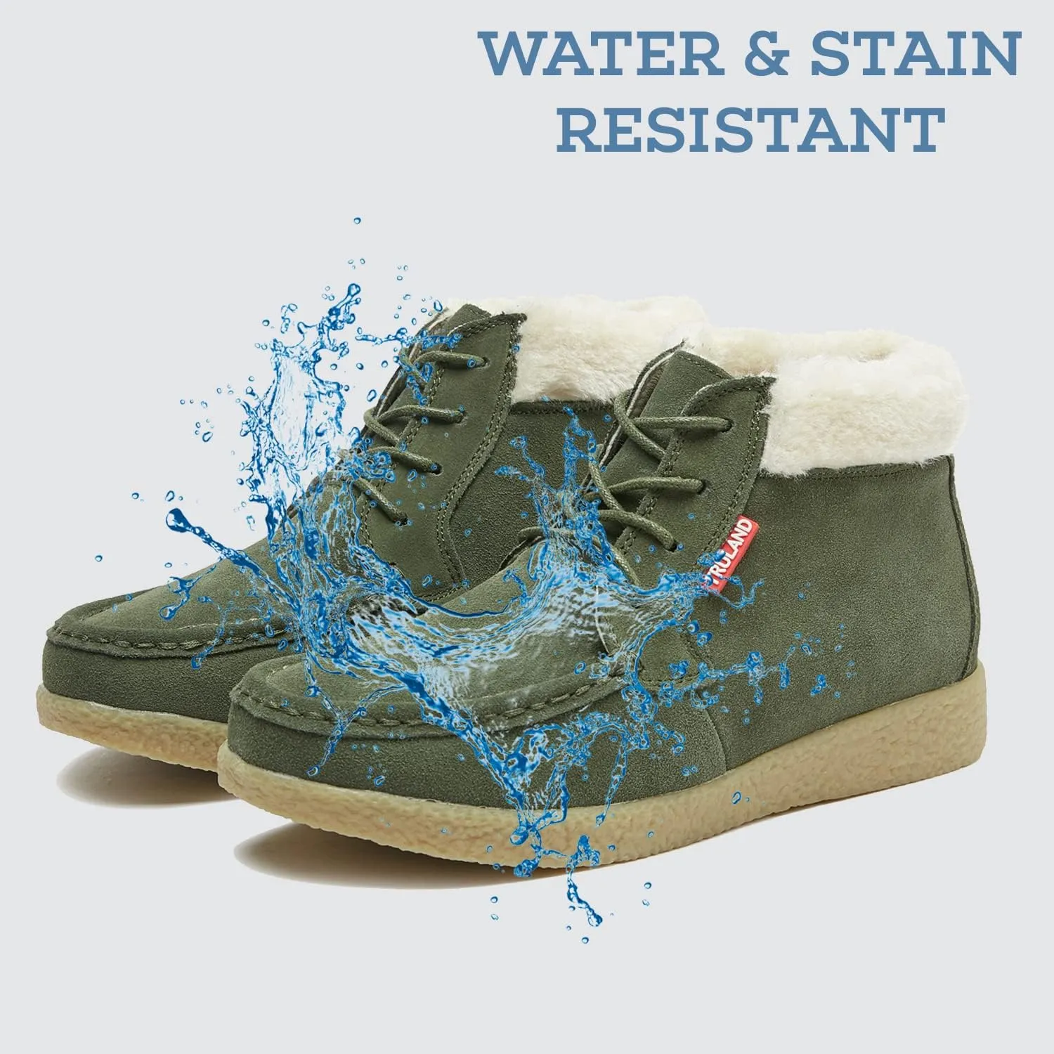 TRULAND Women’s Winter Boots – Suede Leather Fur Lined Water Resistant Ankle Boots