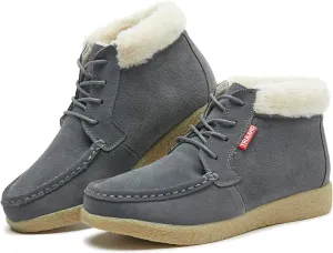 TRULAND Women’s Winter Boots – Suede Leather Fur Lined Water Resistant Ankle Boots