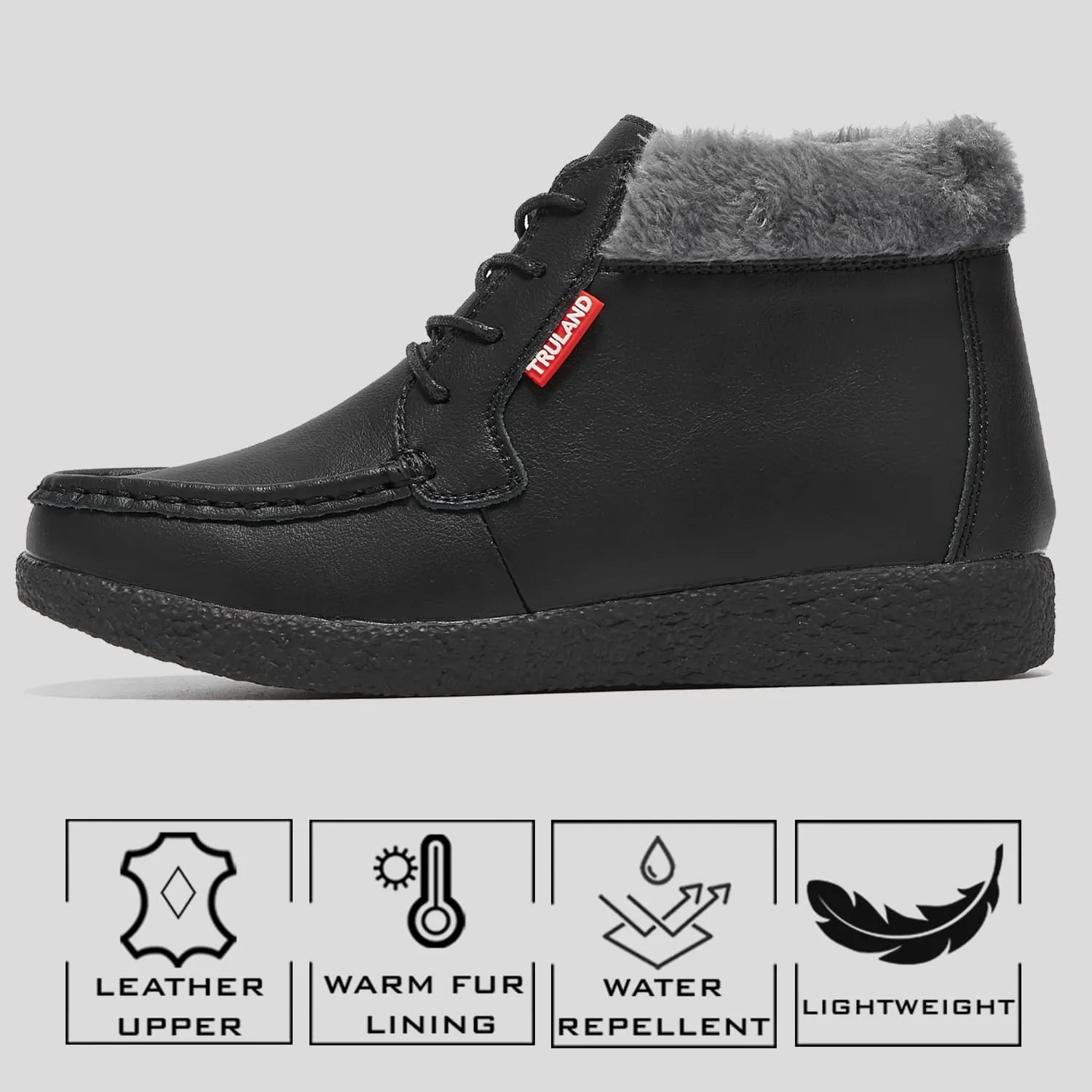 TRULAND Women’s Winter Boots – Suede Leather Fur Lined Water Resistant Ankle Boots