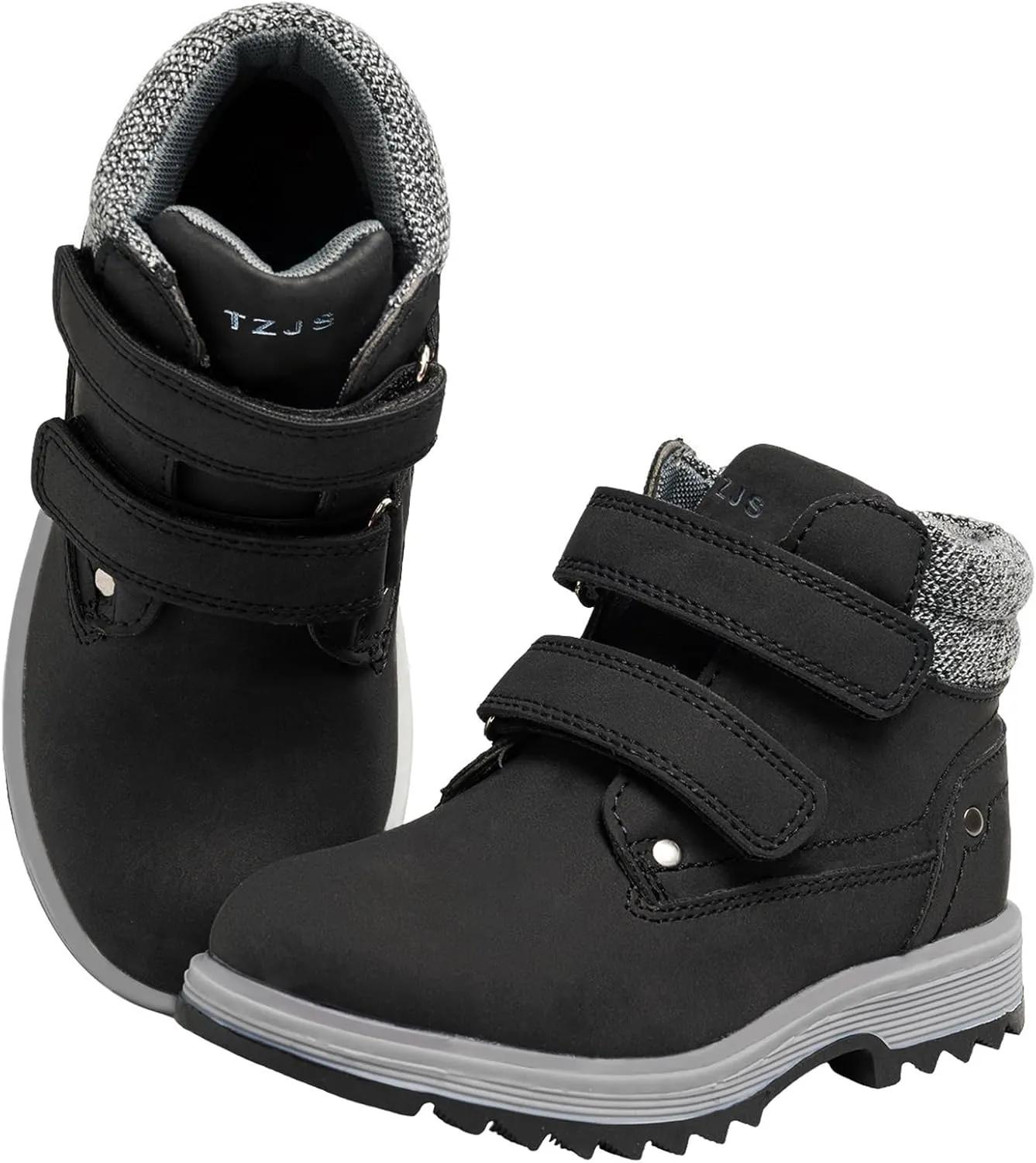 TZJS Kids' Hiking Work Boots for Boys Girls, Waterproof Outdoor Ankle Boots with Hook and Loop