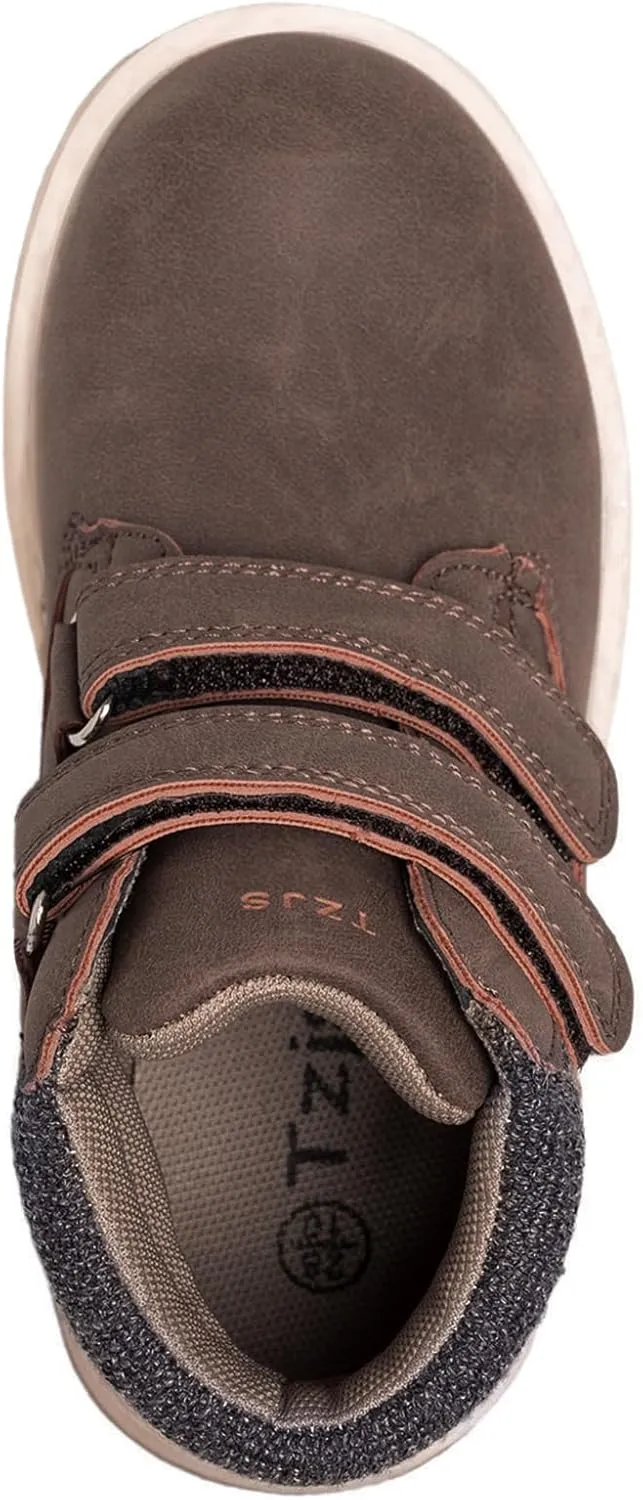 TZJS Kids' Hiking Work Boots for Boys Girls, Waterproof Outdoor Ankle Boots with Hook and Loop