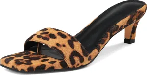 Uacllcau Women's Heeled Sandals Square Open Toe Kitten Heels for Women Comfort Slip on Short Low Heel Mules Pumps Casual Dress Shoes for Summer Leopard