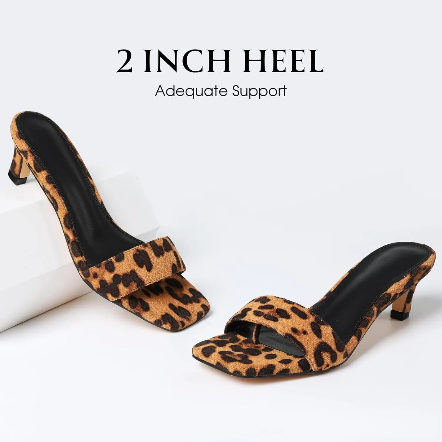 Uacllcau Womens Heeled Sandals Square Open Toe Kitten Heels for Women Slip on Comfort Short Low Heel Mules Pumps Casual Dress Shoes Summer