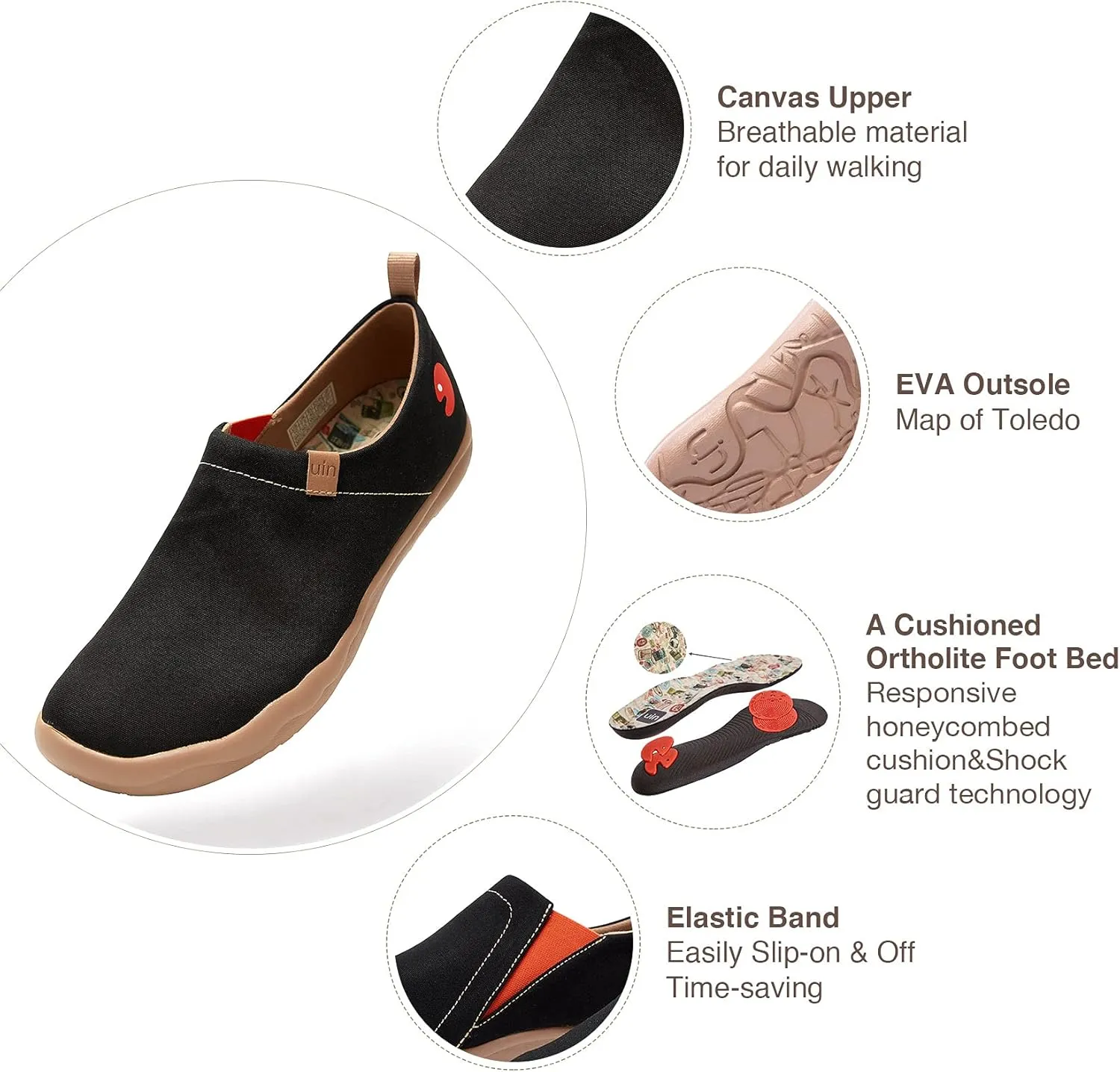 UIN Women's Slip Ons Lightweight Flats Sneakers Walking Casual Loafers Solid Color Travel Shoes