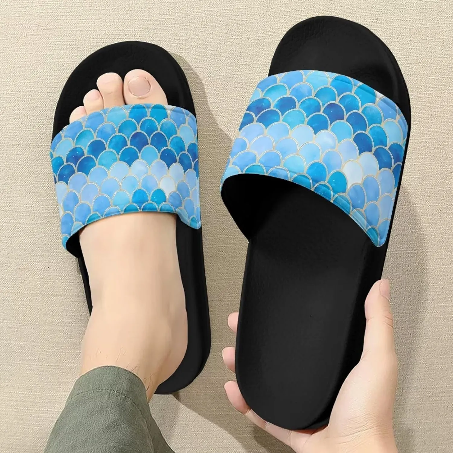 Unisex Slide Sandals with Soft Footbed Comfort Slides for Women and Men, Slide Sandals Leather Size 6-13.5