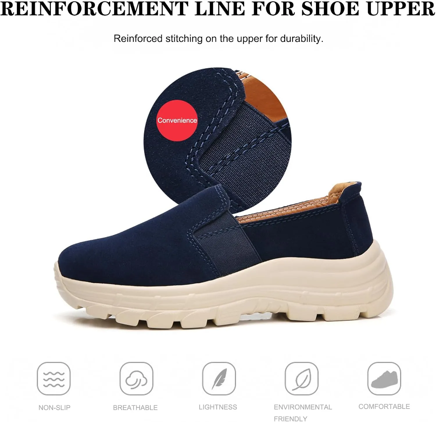 URLECHS Women's Leather Round Toe Platform Loafers Casual Fashion Slip On Low Top Sneakers Lightweight Comfortable Walking Shoes