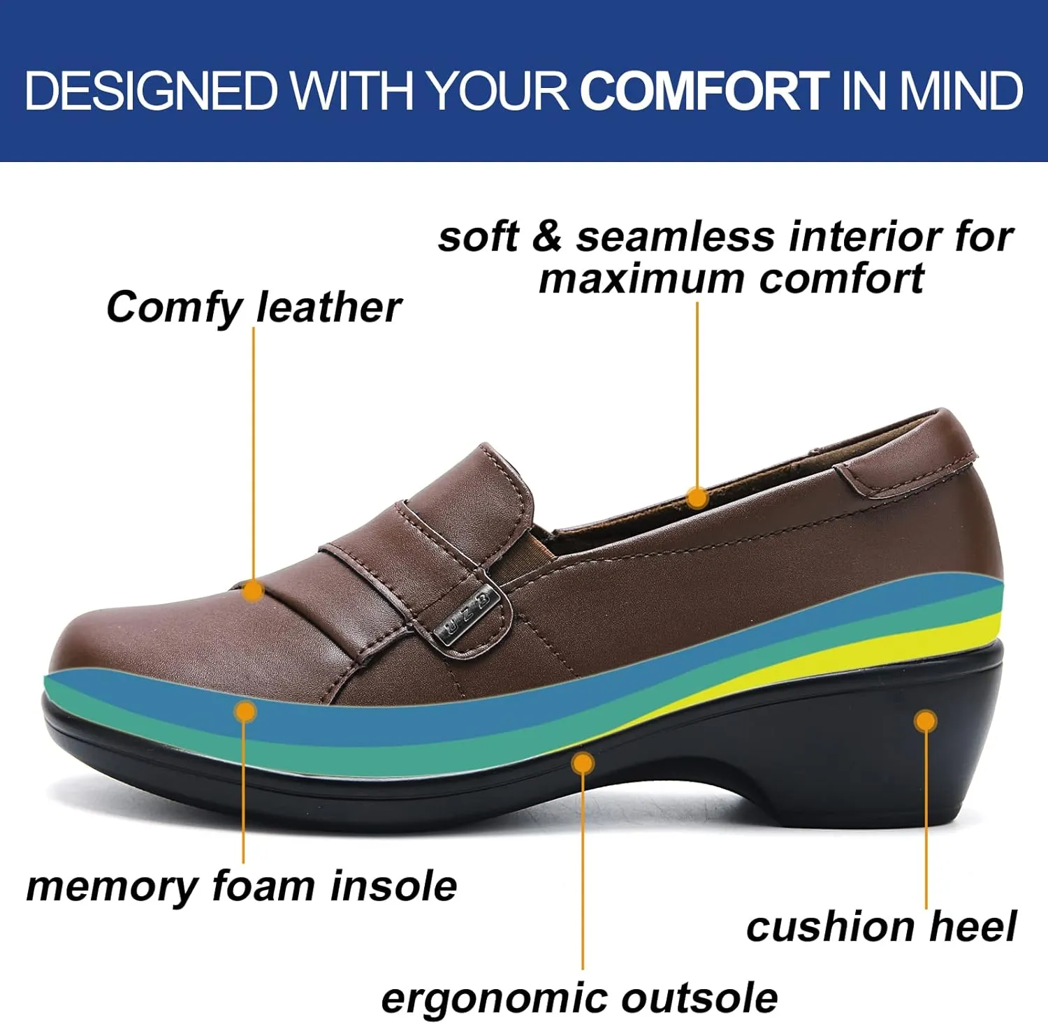 UZB Loafers for Women Dress Shoes Low Heel Slip On Shoes Casual Work Office Dressy Shoes