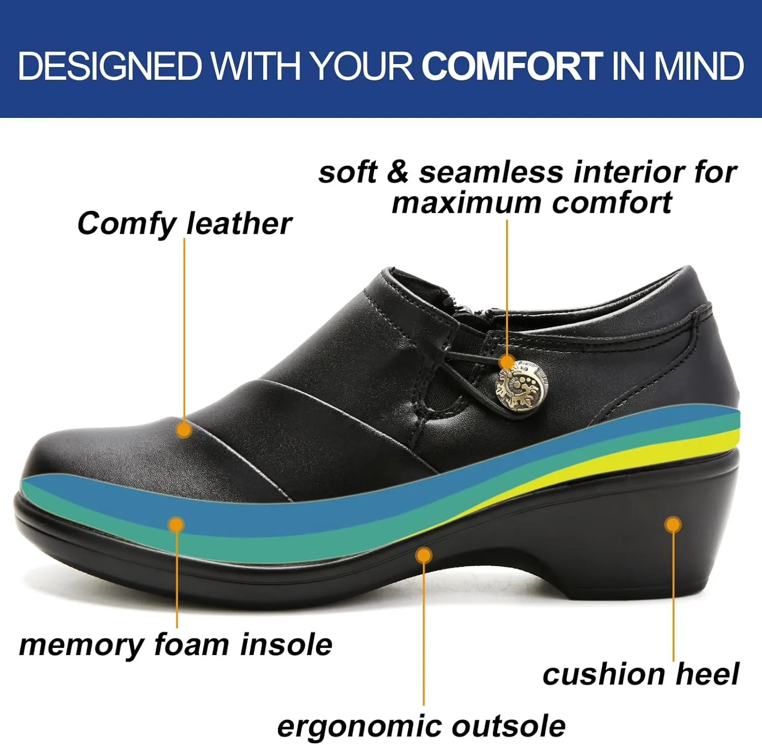 UZB Loafers for Womens Comfort Dressy Low Heel Office Work Shoes