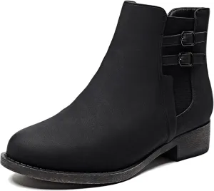 Veittes Women's Ankle Boots - Classic Side Zip, Cover with Buckle Strap, Comfortable Platform, Round Toe, Low Chunky Heel Comfort Slip On Fashion (Black/Dark Brown/Grey) Boots