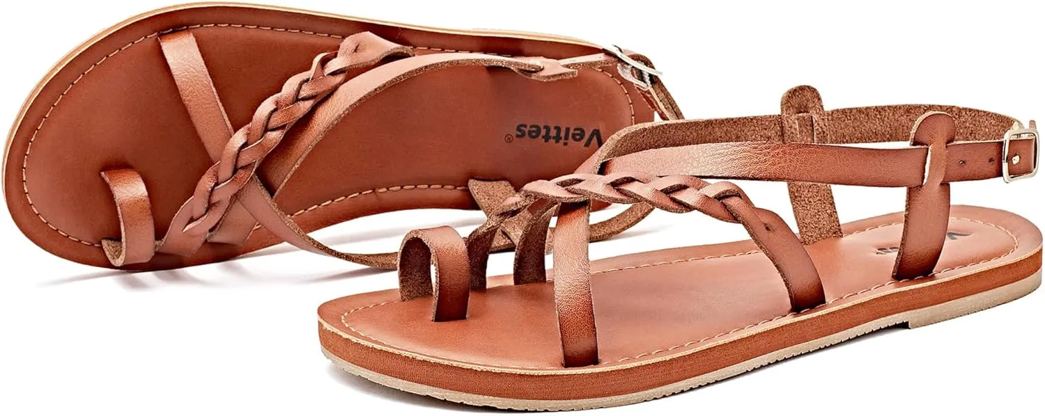 Veittes Women's Flat Sandals - Casual Cute Criss Cross Strappy Flat Summer Shoes.