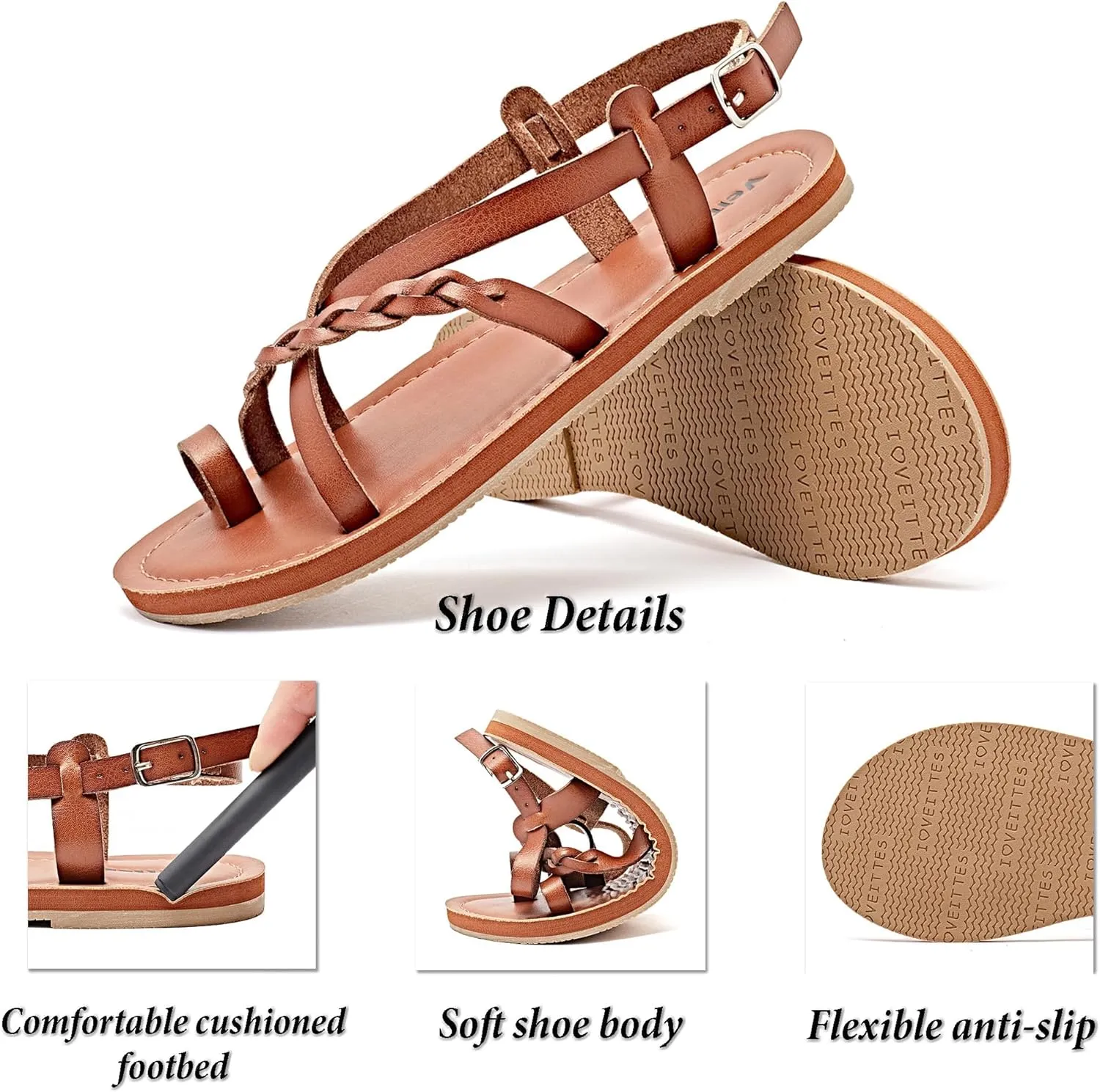 Veittes Women's Flat Sandals - Casual Cute Criss Cross Strappy Flat Summer Shoes.