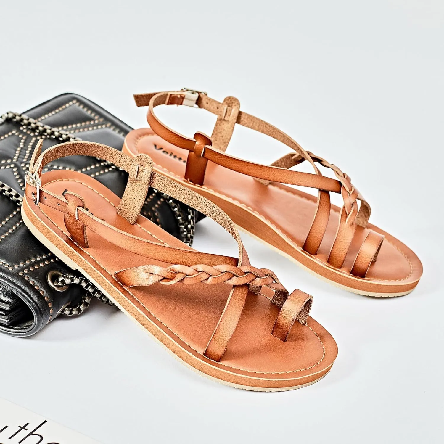 Veittes Women's Flat Sandals - Casual Cute Criss Cross Strappy Flat Summer Shoes.