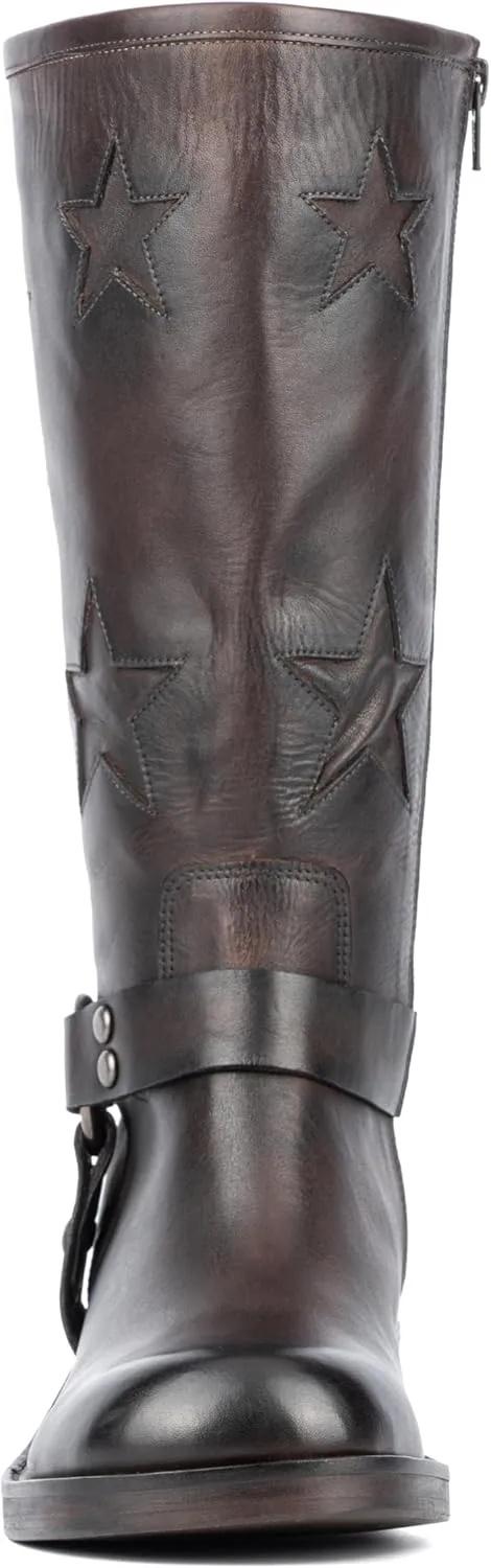 VINTAGE FOUNDRY CO. EST. 2014 Womens Mathilde Tall, Square Toe Boots, Cotton Lining, Block Heels Leather Outsole