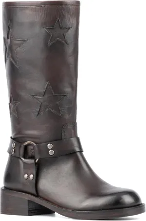 VINTAGE FOUNDRY CO. EST. 2014 Womens Mathilde Tall, Square Toe Boots, Cotton Lining, Block Heels Leather Outsole