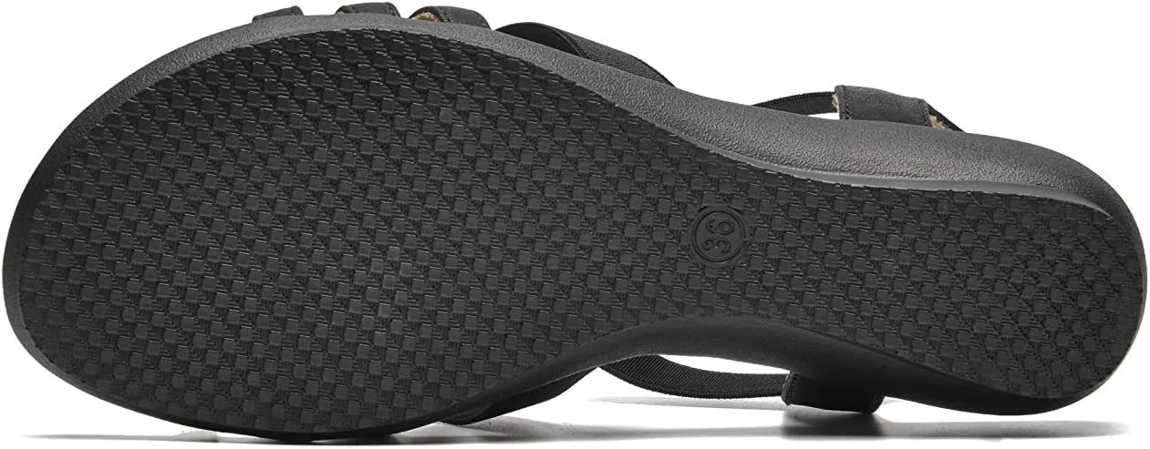 VJH confort Women's Flat Sandals, Comfort Elastic Slip-on Light Weight Slingback Casual Walking Sandals with Rhinestone
