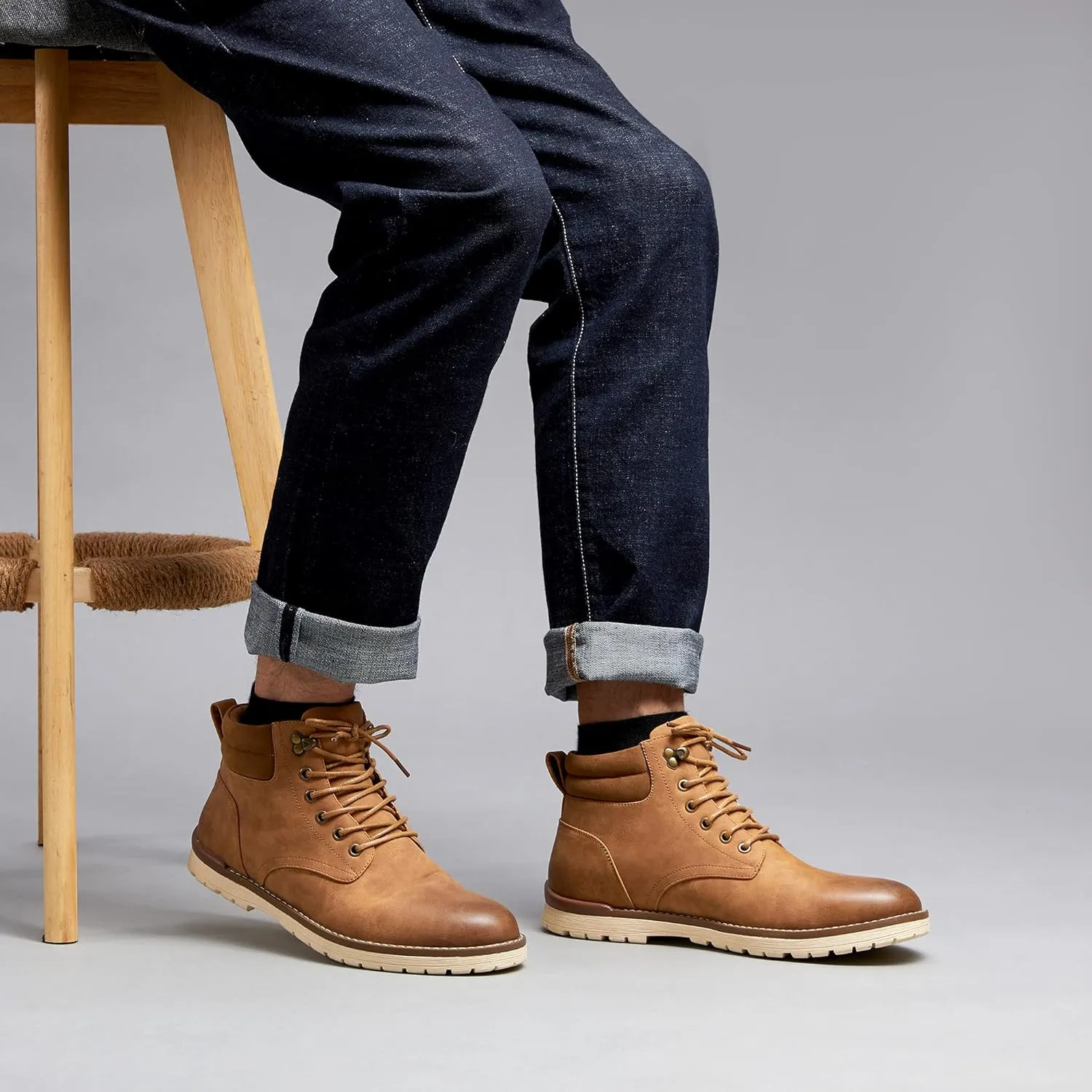 Vostey Men Boots Leather Cap Toe Casual Boots Chukka Fashion Dress Boots for Men