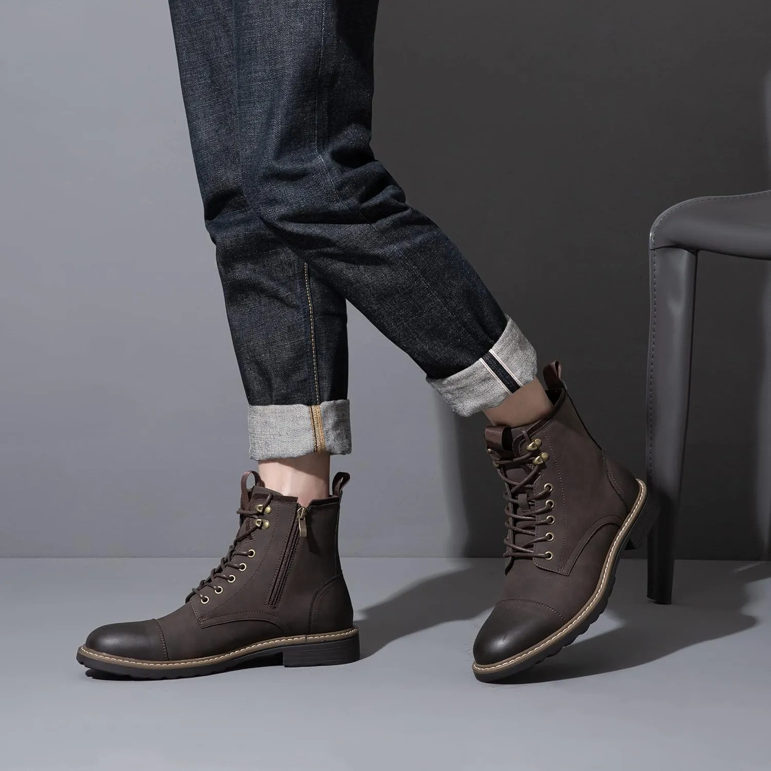 Vostey Mens Boots Motorcycle Casual Boots for Men Zipper Fashion Chukka Boots Mens