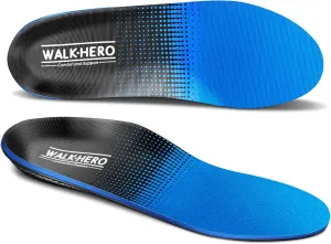 Walkhero Plantar Fasciitis Pain Relief Insoles High Arch Support Orthotic Shoes Inserts, Relieve Flat Feet and Foot Fatigue (Mens 4-4 1/2 | Womens 6-6 1/2, Blue)