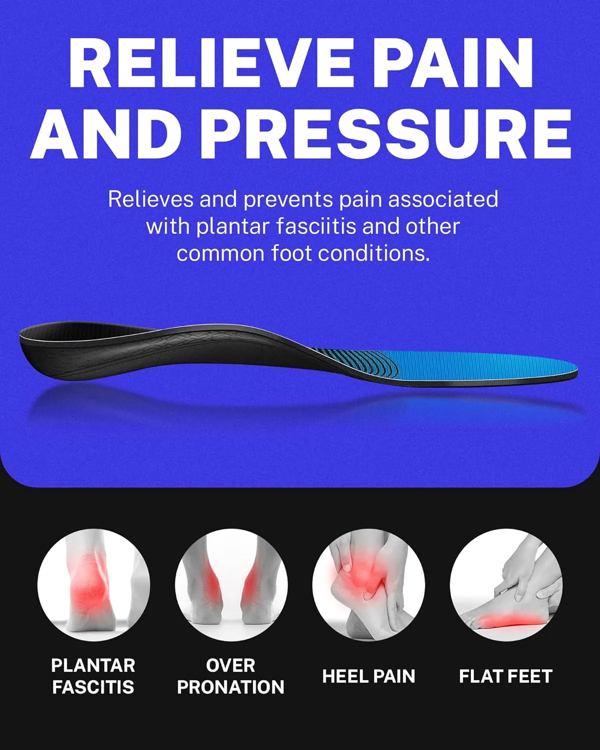 Walkhero Plantar Fasciitis Pain Relief Insoles High Arch Support Orthotic Shoes Inserts, Relieve Flat Feet and Foot Fatigue (Mens 7-7 1/2 | Womens 9-9 1/2, Blue)