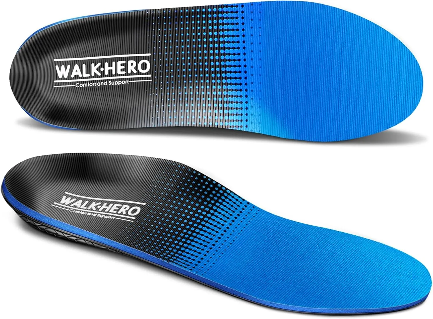 Walkhero Plantar Fasciitis Pain Relief Insoles High Arch Support Orthotic Shoes Inserts, Relieve Flat Feet and Foot Fatigue (Mens 7-7 1/2 | Womens 9-9 1/2, Blue)