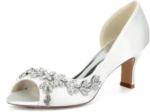 Wedding for Women Peep Toe Slip-On Sandals 6.5CM Shoes for Pumps Rhinestones Bridal Shoes Comfy Satin Evening Party Prom Dress Bridesmaids