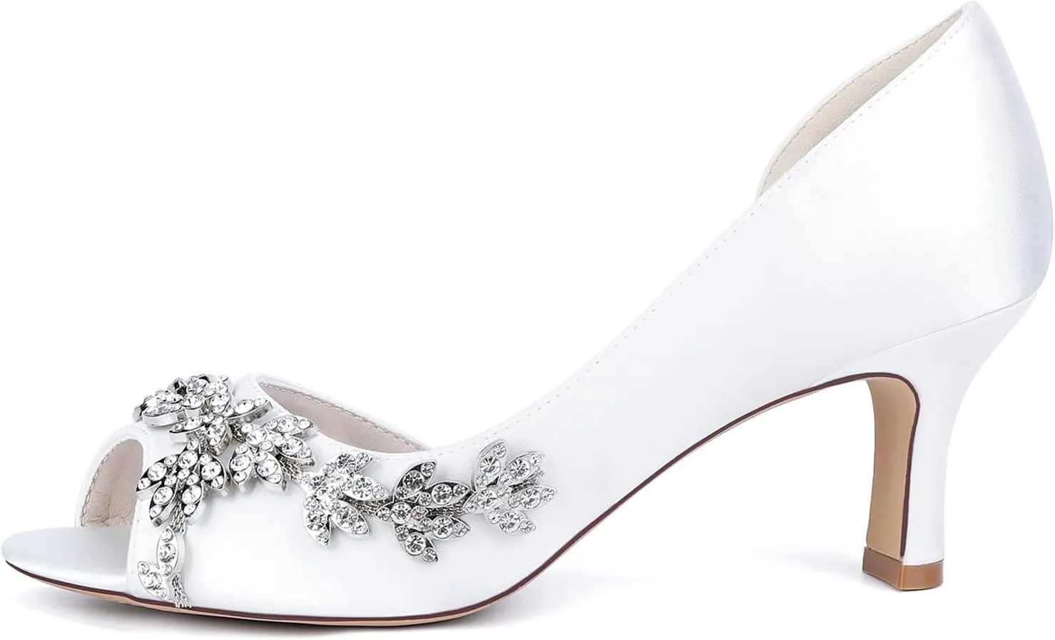 Wedding for Women Peep Toe Slip-On Sandals 6.5CM Shoes for Pumps Rhinestones Bridal Shoes Comfy Satin Evening Party Prom Dress Bridesmaids