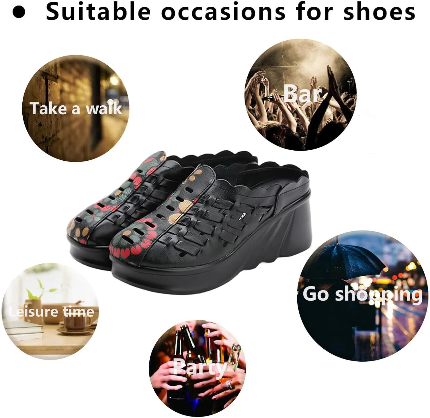 Wedge Mule Clogs for Women Genuine Leather Braided Cutout Comfortable Closed Toe Summer Hollow Out Platform Half Retro Mam Slippers for Party Work Walking