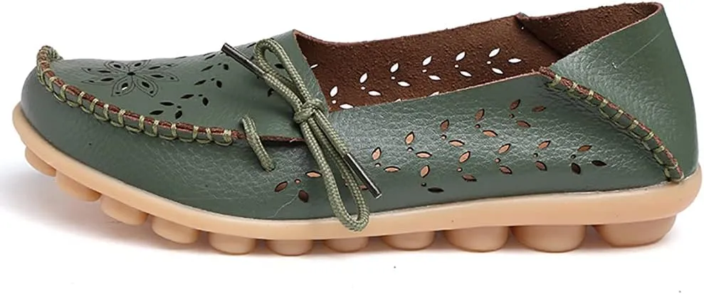 WERWAES Ladies Moccasin Flats Casual Loafers Breathable Walking Nurse Driving Fashion Soft Shoes Work Shoes