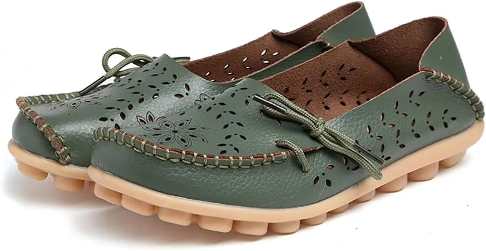 WERWAES Ladies Moccasin Flats Casual Loafers Breathable Walking Nurse Driving Fashion Soft Shoes Work Shoes