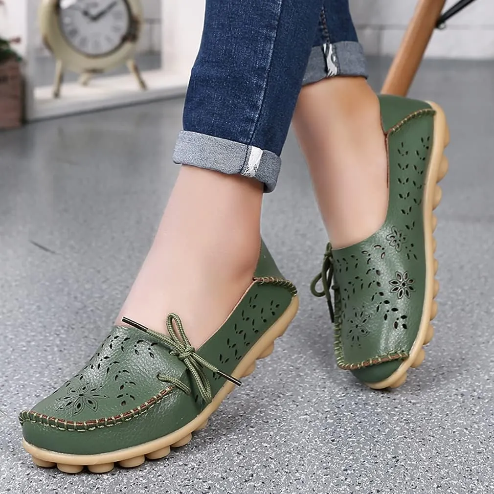WERWAES Ladies Moccasin Flats Casual Loafers Breathable Walking Nurse Driving Fashion Soft Shoes Work Shoes