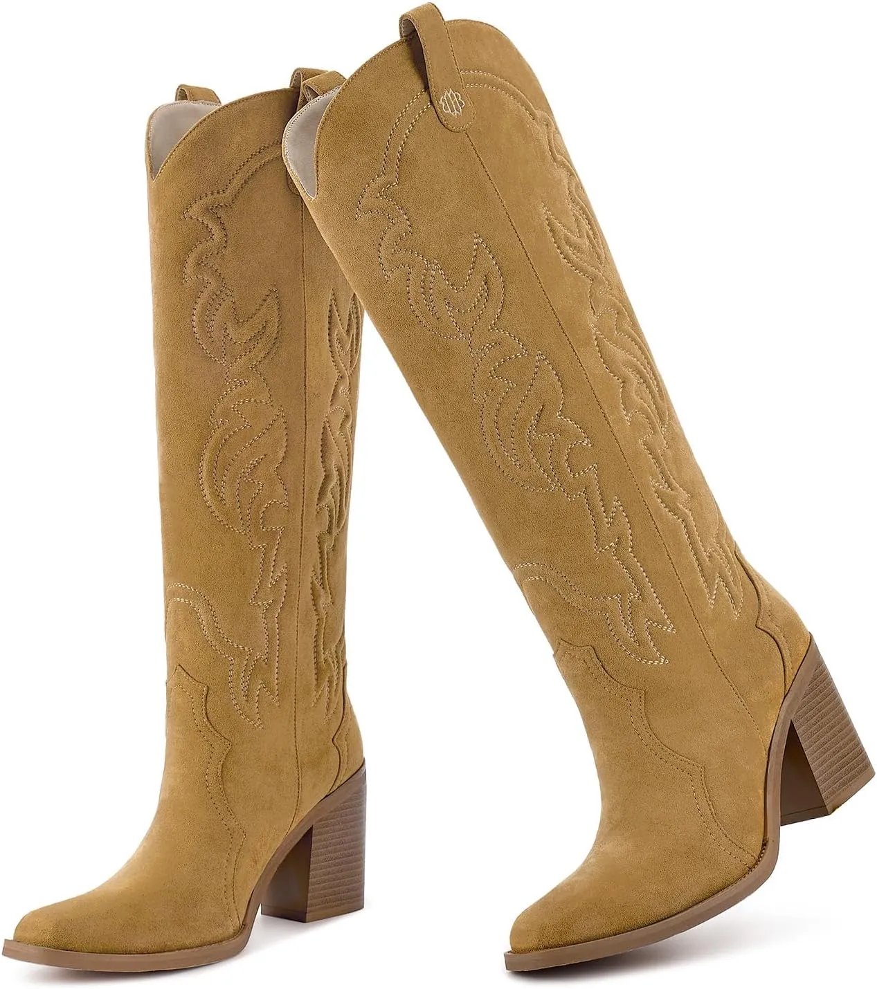 wetkiss Cowgirl Boots Women Knee High Boots, Embroidered Cowboy Boots with Chunky Heel Comfort Tall Western Boots for Women