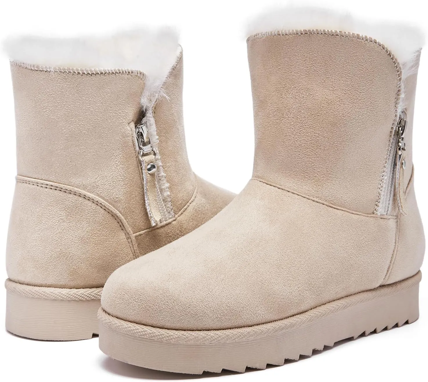 Winter Boots for Women Warm Ankle Boots Suede Faux Fur Lining Classic Zipper Anti-Slip Snow Booties Slippers Fashion Slip On Memory Foam Comfort Indoor & Outdoor Shoes