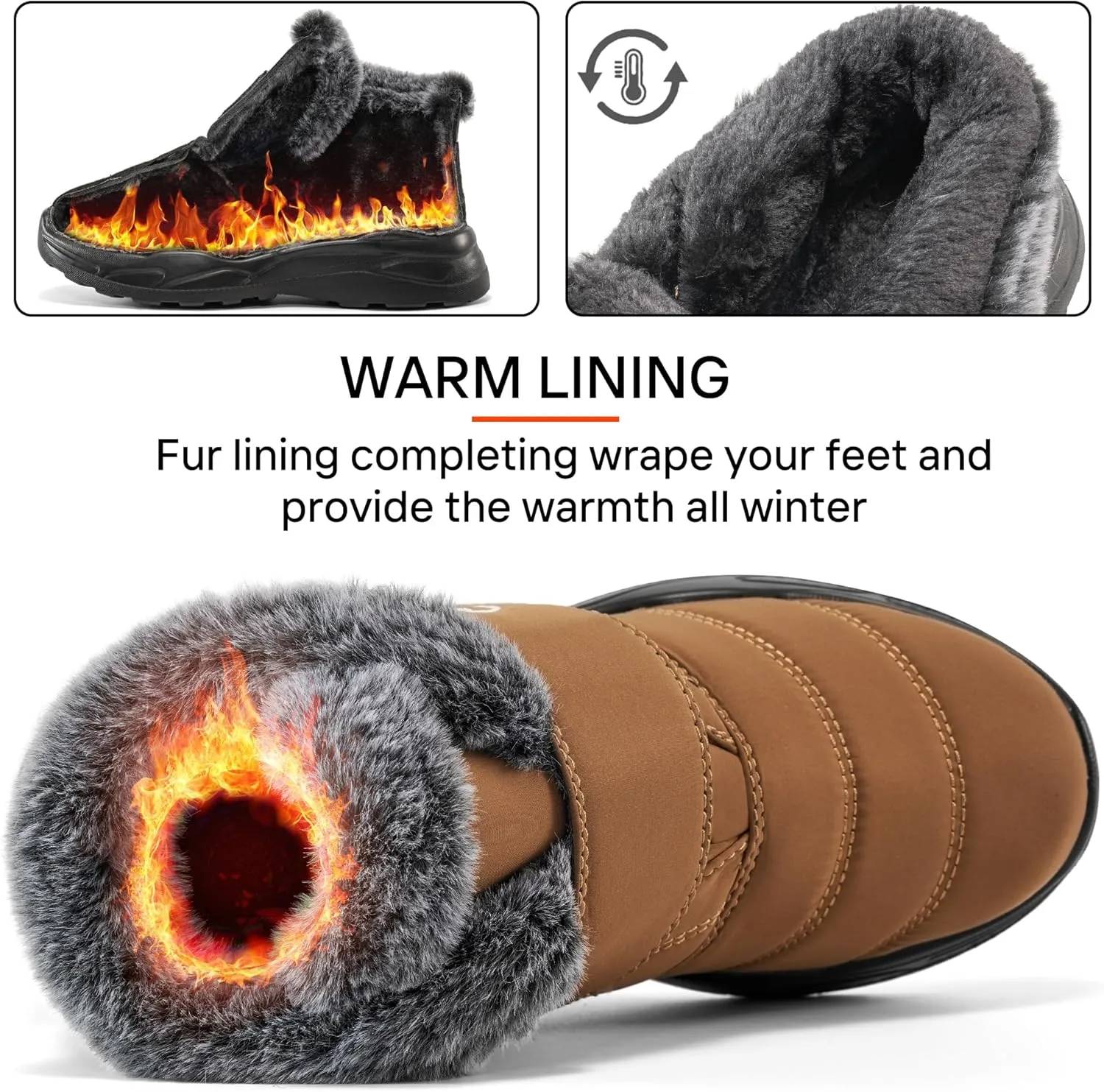 Winter Snow Boots for Women Waterproof: Fur Lined Warm Womens Boots Anti Slip Hook Loop Comfortable Booties Outdoor
