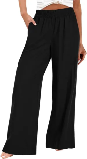 Women Wide Leg Pants High Waisted Cotton Linen Palazzo Lounge Pant Business Casual Paperbag Trousers with Pocket