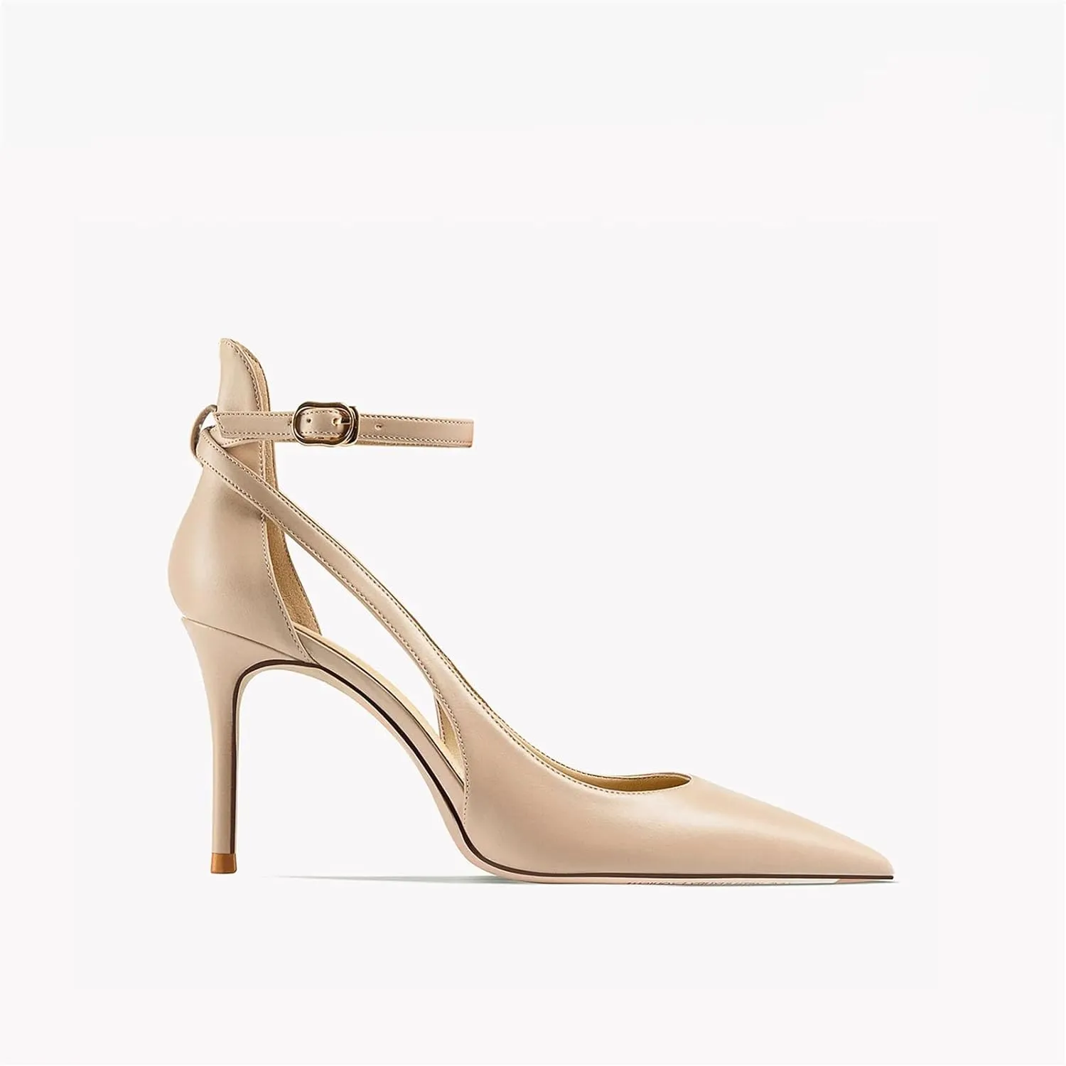 Women's Ankle Strap Heels, Luxury Leather Pointed Toe Party