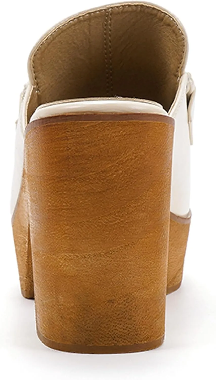 Women's Beige Platform Clogs - Wooden Heel, Closed Toe, Slip-On Mules - Perfect for Casual Occasions