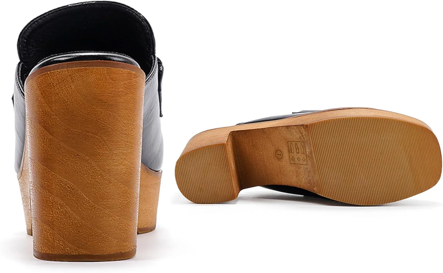 Women's Beige Platform Clogs - Wooden Heel, Closed Toe, Slip-On Mules - Perfect for Casual Occasions
